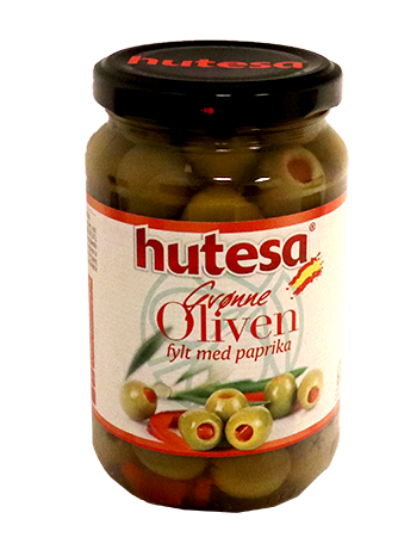 Hutesa Grønne Oliven m/Paprika 350g