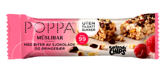 Poppa Muslibar Bringebær&Sjokolade 23g