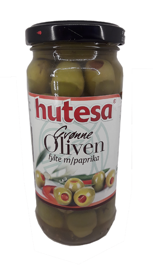 Grønne oliven m/paprika 230 gr