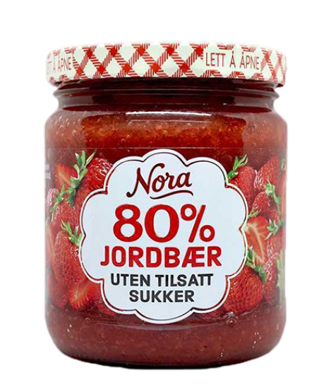 Nora 80 Jordbær Uten Tilsatt Sukker 275g