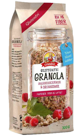 Glutenfri Granola M/Solsikkekjerner&Bringebær 300g