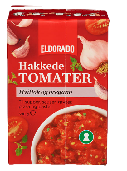 Hakkede Tomater Eldorado M/Hvitløk og Oregano 390g