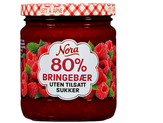 Nora Bringebær 80 Uten Tilsatt Sukker 275g