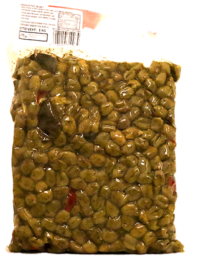 Grønne Oliven u/sten m/ Hvitløk & Oregano 3kg