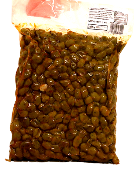 Grønne Oliven u/sten m/rød Pepper 3kg