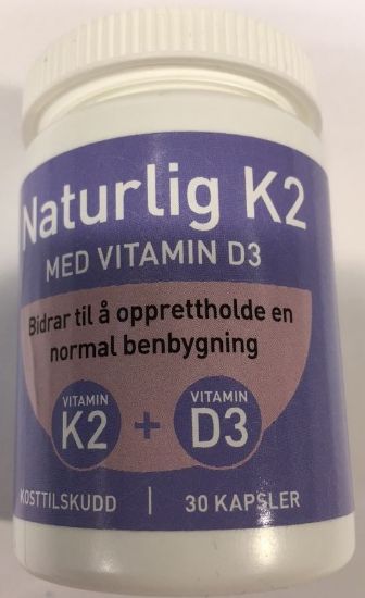 Naturlig K2 med vitamin D3 30 kapsler