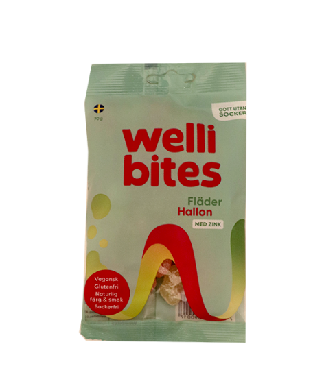 Wellibites Hylleblomst & Bringebær 70g