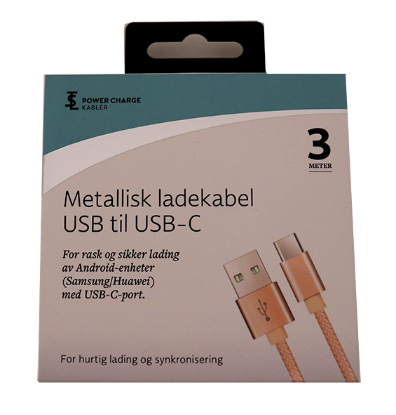 Ladekabel USB-C 3m Fersken