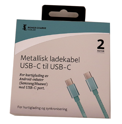 Ladekabel metallisk USB-C Til USB-C Turkis 2M