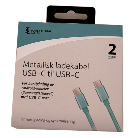 Ladekabel metallisk USB-C Til USB-C Turkis 2M
