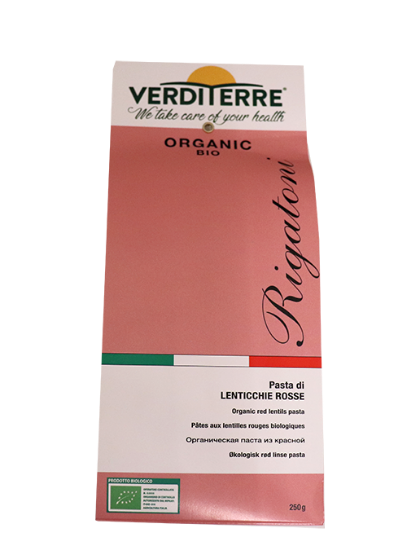 Verditerre Rigatoni Rød Linsepasta 250g Økologisk