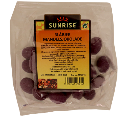 Sunrise Blåbær Mandelsjokolade 185g