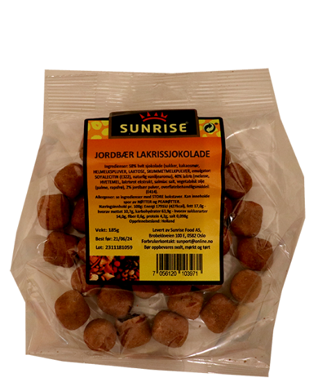 Sunrise Jordbær Lakrissjokolade 185g