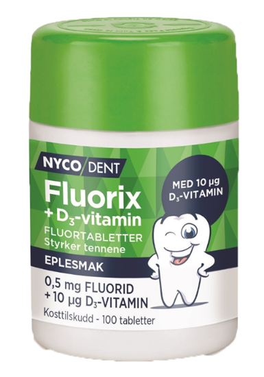 Fluortabletter m/D3 Eplesmak 100tabl.