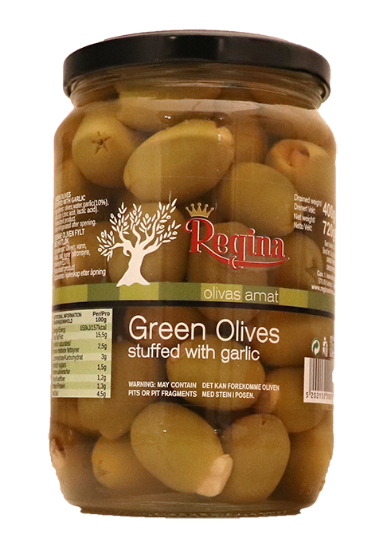 Regina Grønne Oliven m/Hvitløk 720g