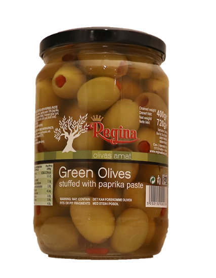 Regina Grønne Oliven m/Paprika 720g