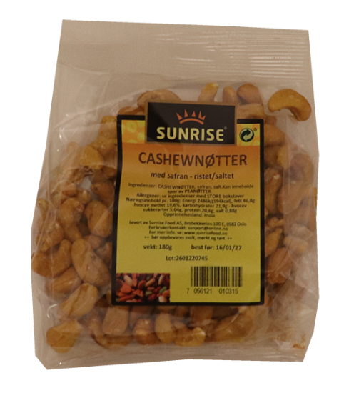 Sunrise Cashewnøtter m/Safran 180g
