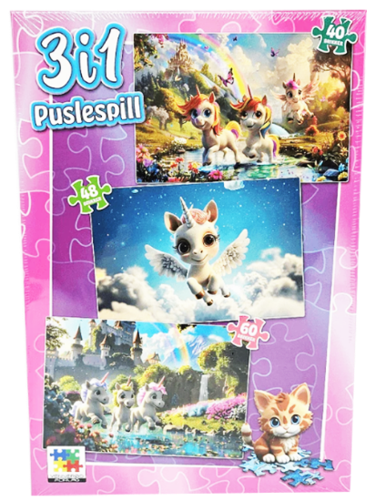 3 i 1 Puslespill Unicorn