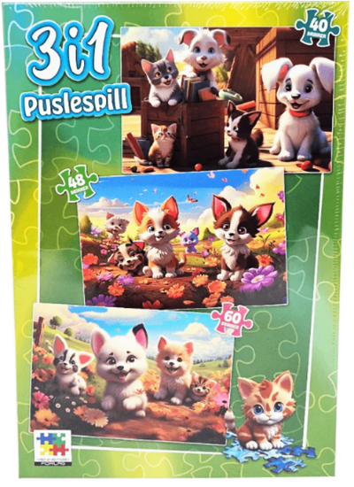 3 i 1 Puslespill Kjæledyr