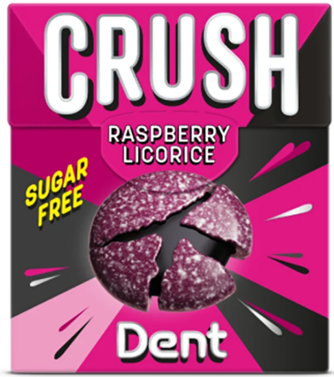 Dent Crush Bringebær/Lakris 25g
